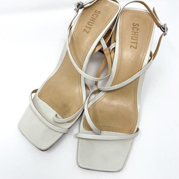 SCHUTZ Amaia White Leather Square Toe Heels - Picture 10 of 10